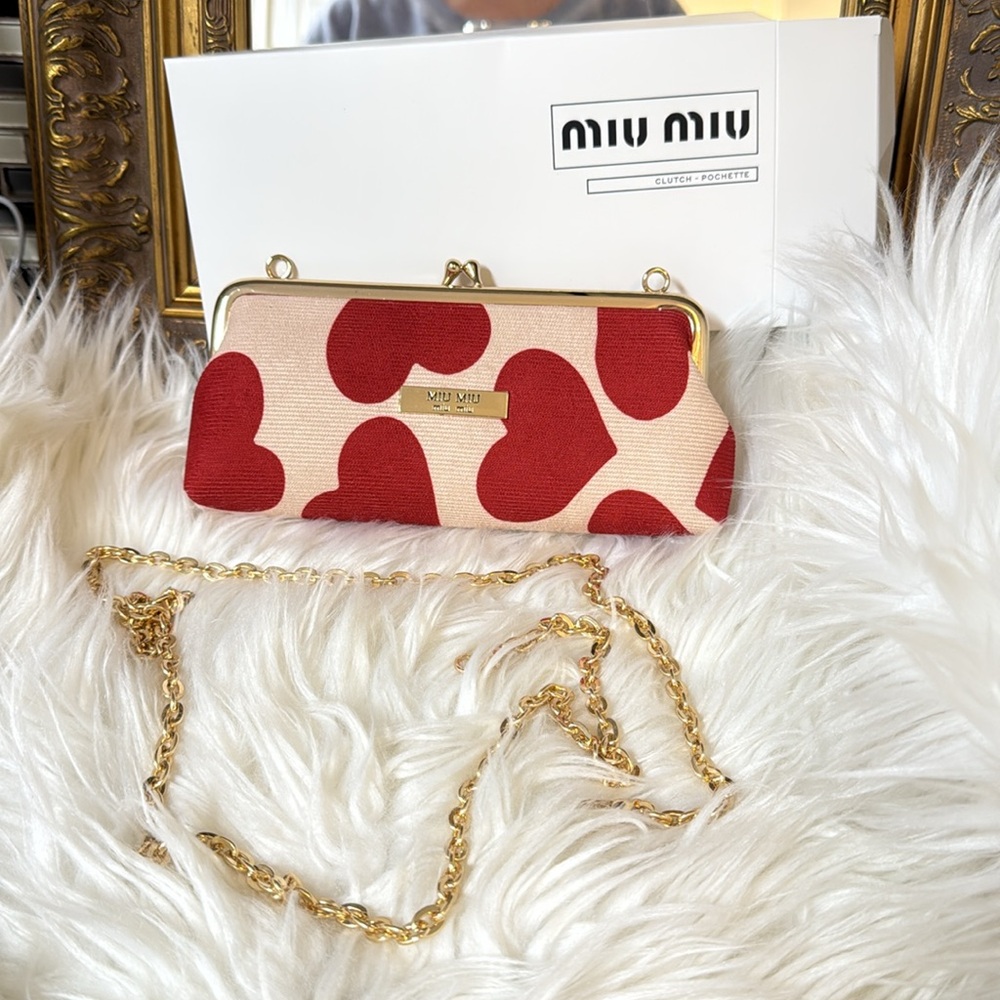 MIU MIU Red Heart Cosmetic Pouch / Bag With Chain NEW GWP